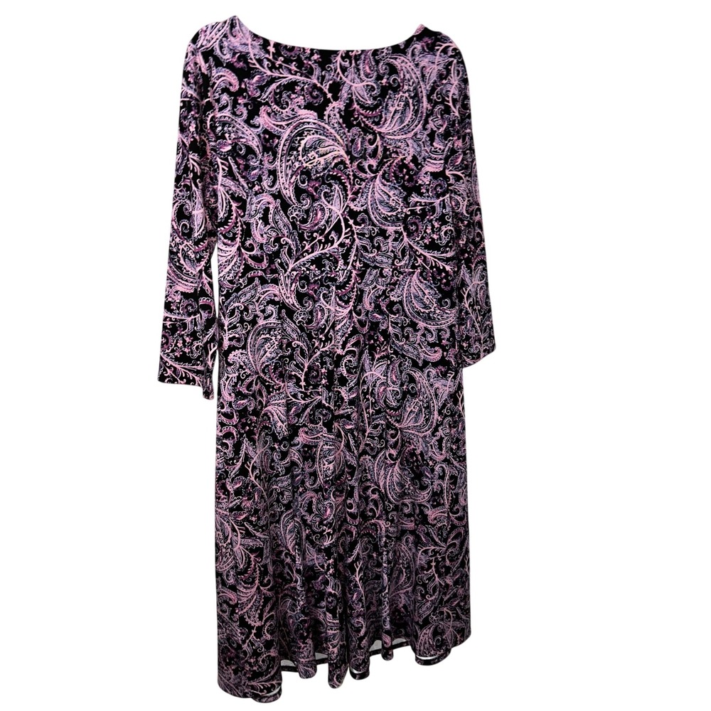 J.Jill Wearever Black Lavender Paisley Print Scoop Neck 3/4 Sleeve Dress Small - Picture 3 of 7